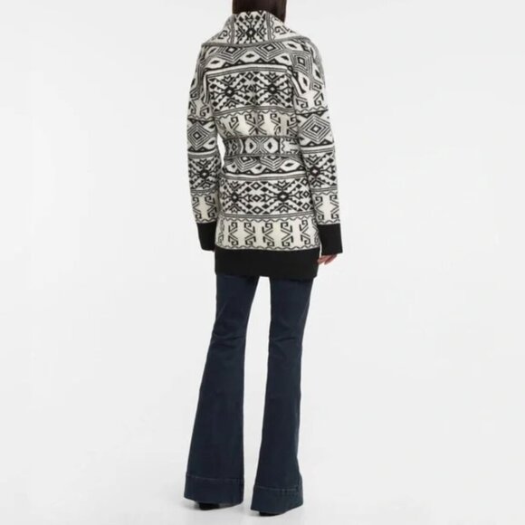 Veronica Beard Carrington Jacket Knit Coat Belted Wool Aztec Black White Size XL - Picture 6 of 13
